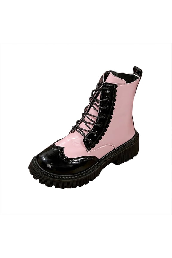 Women's Color-Blocked Short Boots Thick-Soled Cake British Style Large-Size Boots Fall And Winter Comfortable Cool Short Boots Pink 8.5