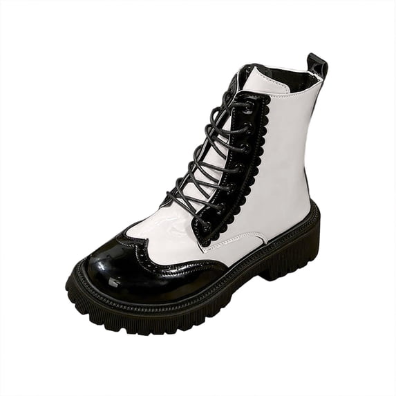 KEGIRLOM Women's Color-Blocked Short Boots Thick-Soled Cake British Style Large-Size Boots Fall And Winter Comfortable Cool Short Boots White 7.5