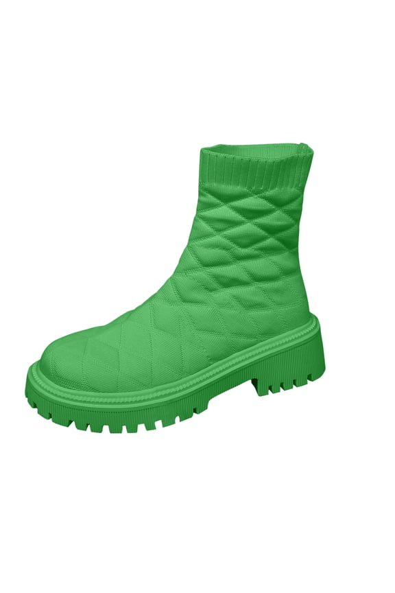 Women's Eye-Catching Boots For All Leg Shapes Fall And Winter Styles Comfortable And Cool Knitted Thick-Soled Socks And Short Boots Green 7