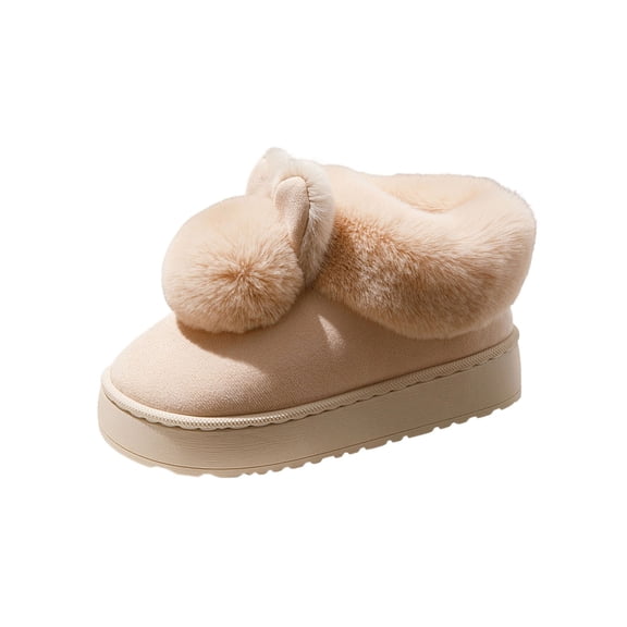 KEGIRLOM Women's Fall And Winter Fashionable Casual Indoor/Outdoor Warm Shoes Friendly Snow Boots Beige Size 6.5-7