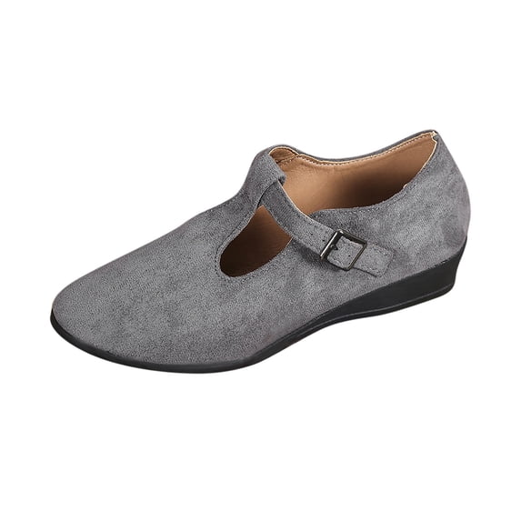 KEGIRLOM Women's Fashion And Casual Summer Solid-Color Pointed Toe Shallow Mouthed Button Up Wedge Heel Sandals Gray 7