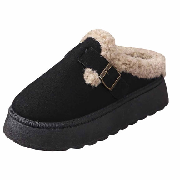KEGIRLOM Women's Fashion Casual Baotou Comfortable Soft Sole Thick Warm Home Indoor And Outdoor Slippers Shoes Black Size 7