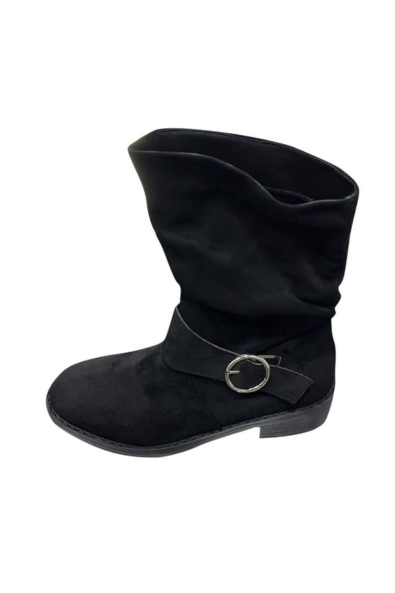 Women's Fashion Casual Belt Buckle Thick Heel Matching Artifact Fall And Winter Style Fashion Casual Trend Knee-High Thick-Soled Boots Black 7