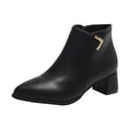 thumbnail image 1 of KEGIRLOM Women's Fashion Casual British Style Ankle Boots Solid Color Pointed Toe Sleeve Side Zipper Heel Mid Heel Ankle Boots Black 7, 1 of 6
