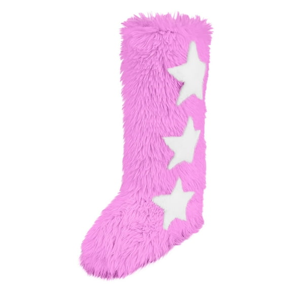 KEGIRLOM Women's Fashion Casual Flat Heel High Top Warm Winter Long Tube Hairy Boots Round Toe Mid Tube Snow Boots Pink 5.5