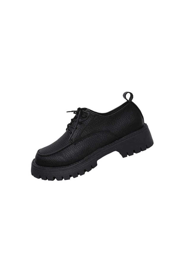 Women's Fashion Casual Frosted Round Head Thick Heel Thick Bottom Loafers Mid Heel Shoes Black Size 5.5