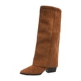 thumbnail image 1 of KEGIRLOM Women's Fashion Casual Long Trouser Boots Solid Color Pointed Toe Leg Thick Heel Square Heel High Heel Knee-High Boots Brown 5.5, 1 of 9