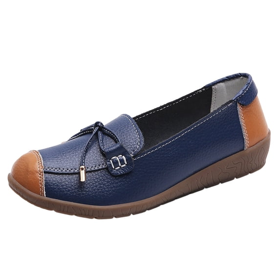 KEGIRLOM Women's Fashion Casual Soft Sole Soft Shoes Comfortable Toe Loafers Flat Shoes Dark Blue 8.5
