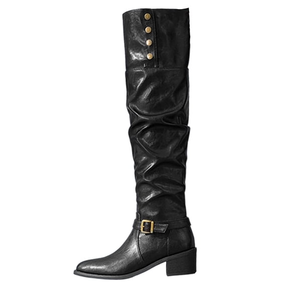 KEGIRLOM Women's Fashion Casual Solid Color Pointed Toe Lace-Up Decorative Mid-Heel Boots Side Zipper Thick Heel Short Boots Black 9