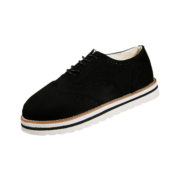 KEGIRLOM Women's Fashion Casual Solid Color Round Toe Thick Bottom Casual Solid Color Loafers Flat Shoes Black Size 7.5