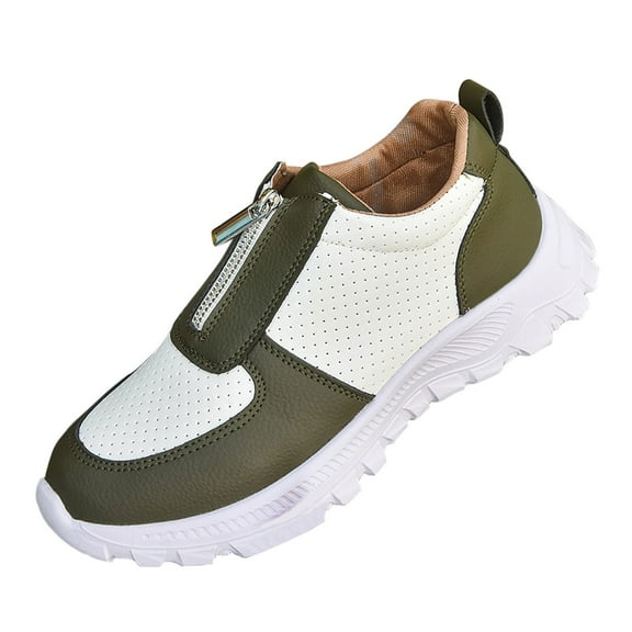 KEGIRLOM Women's Fashion Casual Spring And Fall Color Matching Front Zipper Lazy Shoes Sneakers Army Green Size 6.5