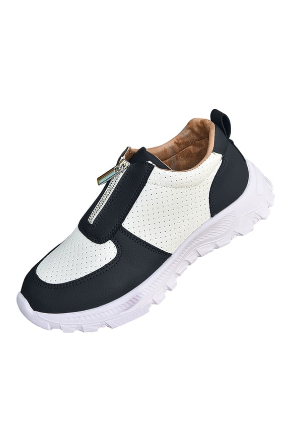 Women's Fashion Casual Spring And Fall Color Matching Front Zipper Lazy Shoes Sneakers Black Size 7