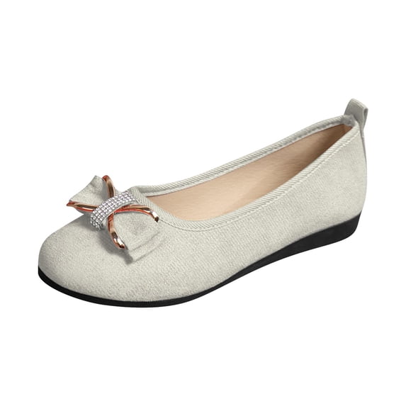 KEGIRLOM Women's Fashion Casual Spring And Summer Bow Round Toe Slip-On Breathable Shallow Mouth Low Heel Flat Shoes White 6