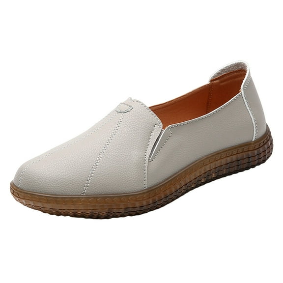 KEGIRLOM Women's Fashion Casual Spring And Summer Comfortable Style Solid Color Breathable Round Toe Closed Toe Shoes Flat Casual Shoes Gray Size 7.5