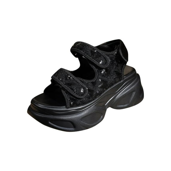 KEGIRLOM Women's Fashion Casual Spring And Summer Style Solid Color Breathable Round Toe Open Toe Thick Bottom Wedge Sandals Black 8.5