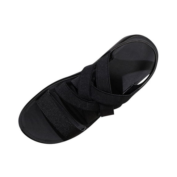 KEGIRLOM Women's Fashion Casual Spring And Summer Style Solid Color Comfortable Breathable Round Toe Open Toe Elastic Strap Flat Sandals Black 6.5
