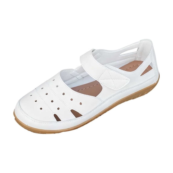 KEGIRLOM Women's Fashion Casual Spring And Summer Style Solid Color Versatile Wedge Heels Beach Sandals White 7