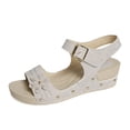 thumbnail image 1 of KEGIRLOM Women's Fashion Casual Spring And Summer Style Solid Color Flower Breathable Round Toe Open Toe One-Line Buckle Thick Bottom Wedge Heel Sandals Gray 9.5, 1 of 8