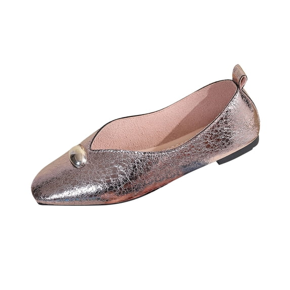 KEGIRLOM Women's Fashion Casual Style Metal Buckle Super Comfortable Soft Leather Comfortable Mary Shoes All-Match Square Head Grandma Shoes Flat Shoes Rose Gold 6