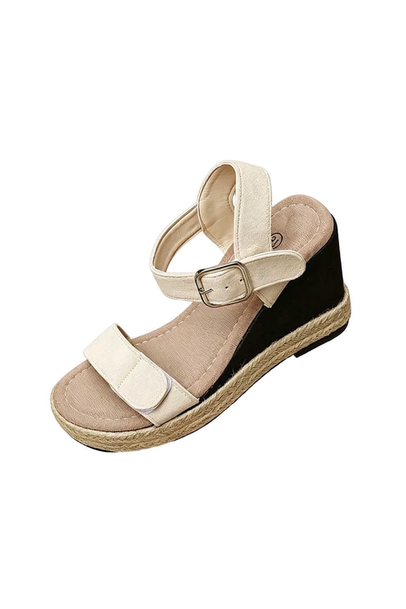 Women's Fashion Casual Summer Arrival Solid Color Trendy Versatile High Heel Rope Sandals Beige 6