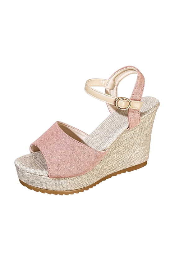 Women's Fashion Casual Summer Arrival Solid Color Trendy Versatile High Heel Sandals Pink 7.5