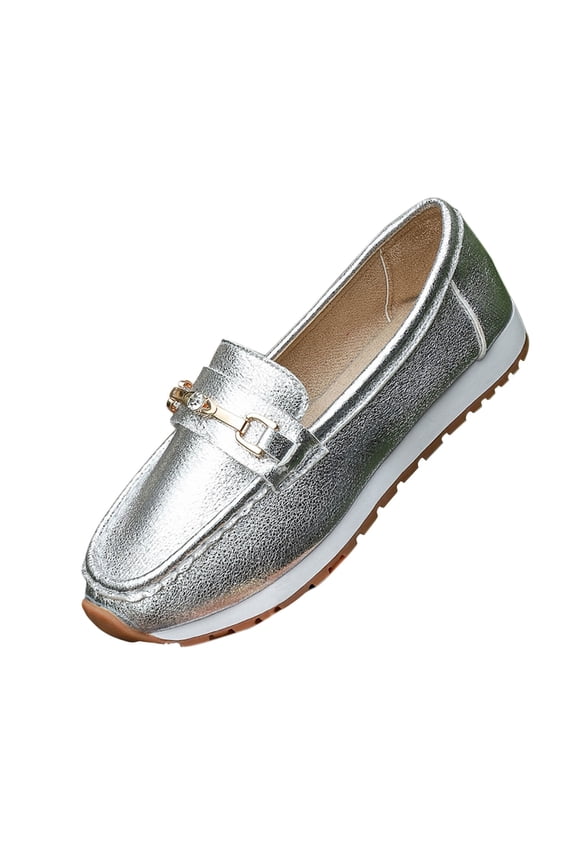 Women's Fashion Casual Summer Style Light Shallow Mouth Loafers Flat Lazy Shoes Toe Shoes Silver 7.5