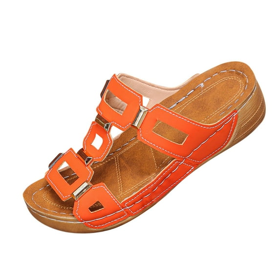 KEGIRLOM Women's Fashion Casual Summer Style Solid Color Fish Mouth Thick Bottom Wedge Slippers Orange 5.5
