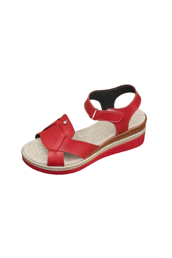 Women's Fashion Casual Summer Style Solid Color Fish Mouth Thick Bottom Wedge Slippers Red Size 8.5