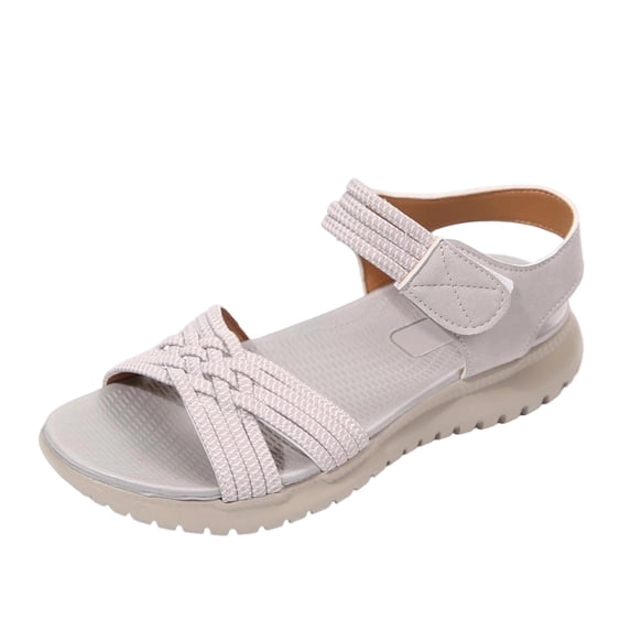 KEGIRLOM Women's Fashion Casual Summer Style Solid Color Thick Bottom Beach Fish Mouth Wedge Sandals Beige 5.5