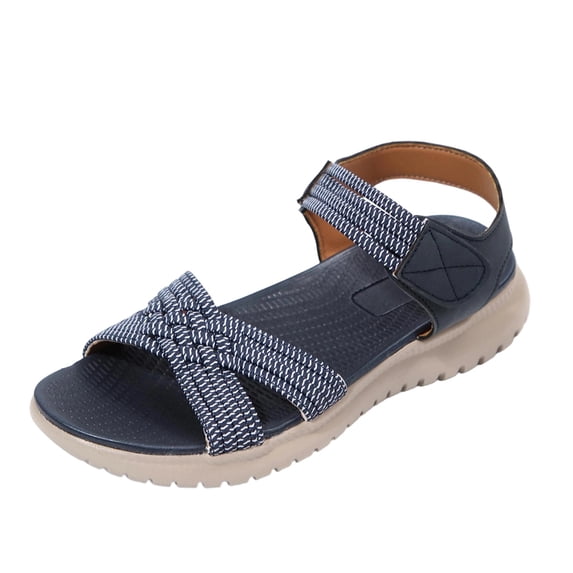 KEGIRLOM Women's Fashion Casual Summer Style Solid Color Thick Bottom Beach Fish Mouth Wedge Sandals Blue 9.5