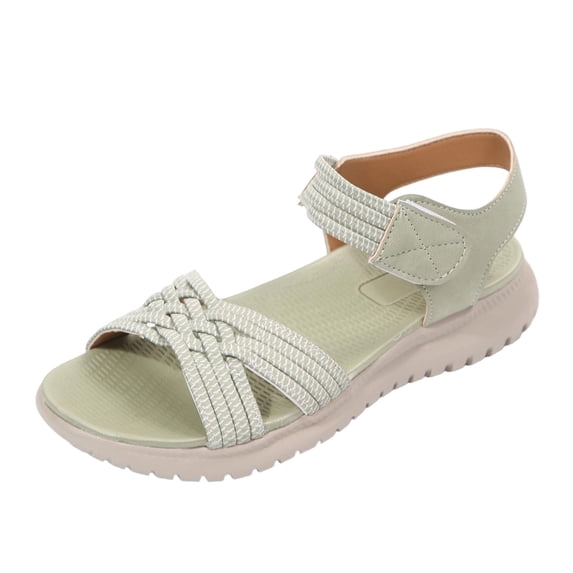 KEGIRLOM Women's Fashion Casual Summer Style Solid Color Thick Bottom Beach Fish Mouth Wedge Sandals Green 6