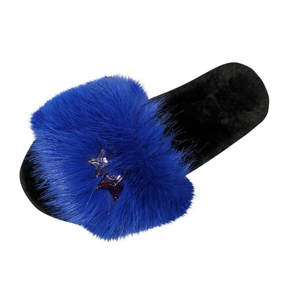 KEGIRLOM Women's Fashion Casual Versatile Indoor Home Chain Fashionable Fall And Winter Fashion Trend Flat Soft Sandals Blue Size 6.5