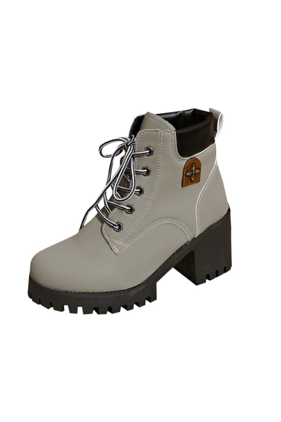 Women's Fashion Casual Versatile Metal Wear Artifact Fall And Winter Fashion Casual Thick Heel Thick Sole Boots Gray 6