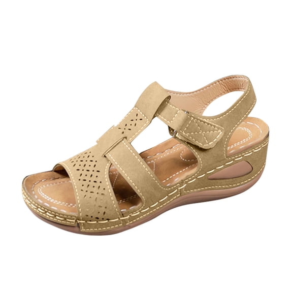 KEGIRLOM Women's Fashion Casual Versatile Sweet Cool Fish Mouth Hollow Summer And Fall Style Fashionable Wedge Heel Thick Bottom Sandals Brown 9