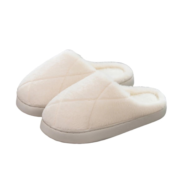 KEGIRLOM Women's Fashion Casual Winter Furry Strap Home Friendly Flat Slippers White Size 5.5-6