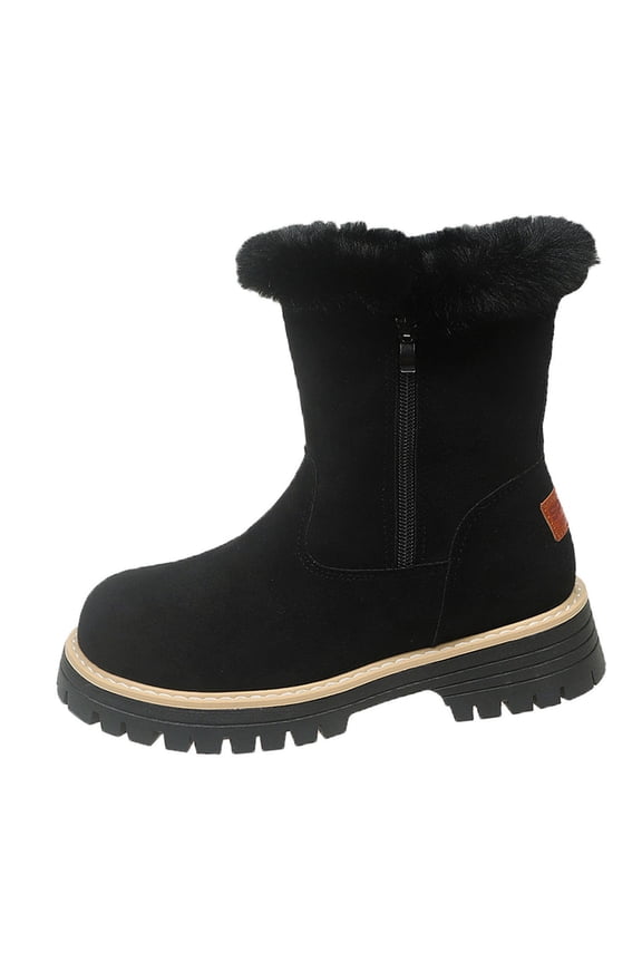 Women's Fashion Casual Winter Solid Color Thickened Velvet Boots Mid-Calf Snow Boots Black Size 8.5