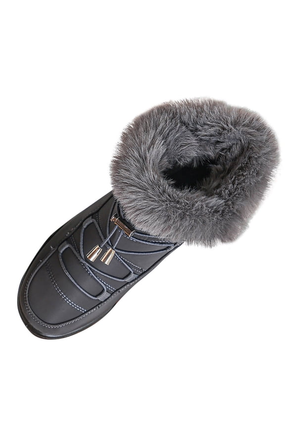 Women's Fashion Casual Winter Solid Color Thickened Velvet Boots Mid-Calf Snow Boots Gray Size 8.5