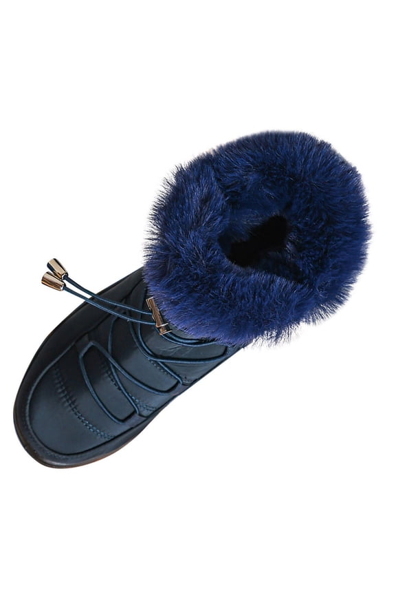 Women's Fashion Casual Winter Solid Color Thickened Velvet Boots Mid-Calf Snow Boots Navy Size 9.5