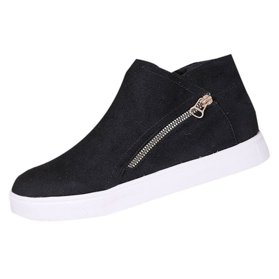 KEGIRLOM Women's Fashion Casual Winter Style Solid Color Round Toe Side Zipper Short Boots Flat Ankle Boots Black 5.5