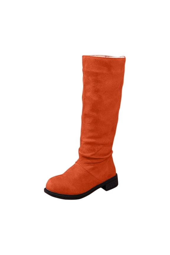 Women's Fashion Casual Winter Versatile Low-Heeled Suede Sleeve High Boots Low-Heeled Mid-Calf Boots Boots Orange 5.5