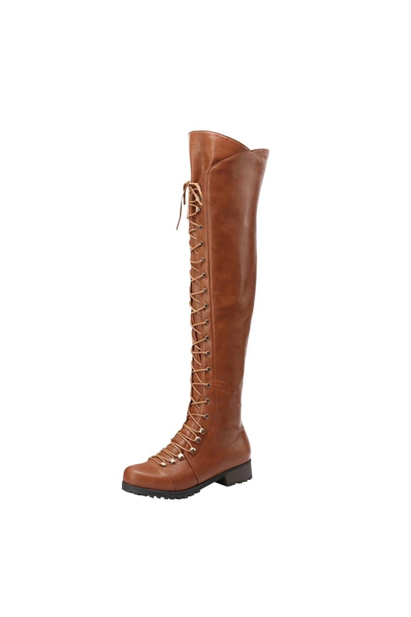 Women's Fashion Casual Wrap-Around Belt Dressing Artifact Fall And Winter Fashion Casual Over-The-Knee Boots Brown 5.5