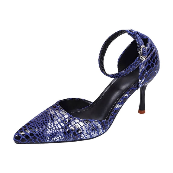 KEGIRLOM Women's Fashion Plus Size Snake Print Pointed Toe Lace-Up Heel Closed Toe Hollow Out Breathable Shoes Spring/Summer Trendy Comfortable High Heels Shoes Blue 8.5