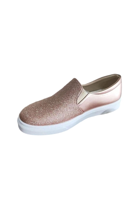 Women's Fashionable And Casual Four-Season Solid Color Glitter Round Toe Lightweight One-Foot Loafers Rose Gold Size 7.5