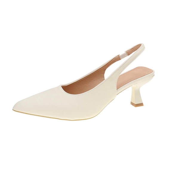 KEGIRLOM Women's Fashionable And Casual Solid Color Pointed Toe Heels Versatile High Heels Shoes Beige Size 6