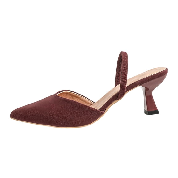 KEGIRLOM Women's Fashionable And Casual Solid Color Pointed Toe Heels Versatile High Heels Shoes Wine Size 6