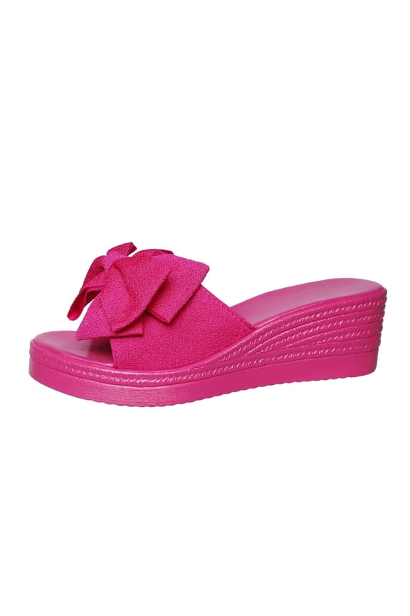 Women's Fashionable And Casual Summer Bow Thick-Soled Outdoor Wedge Sandals Hot Pink 6