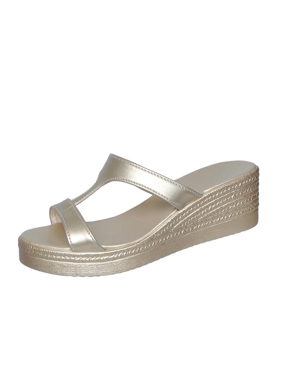 Women's Fashionable And Casual Summer Thick-Soled Outdoor Wedge Sandals Gold 7.5