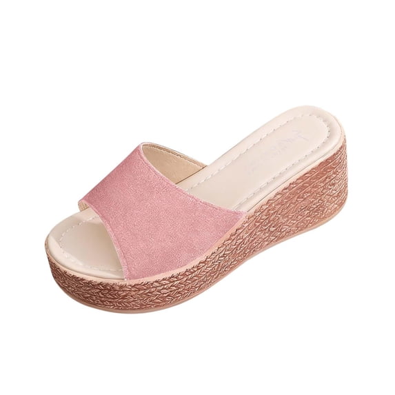 KEGIRLOM Women's Fashionable And Casual Summer Thick-Soled Outdoor Wedge Sandals Pink 7.5