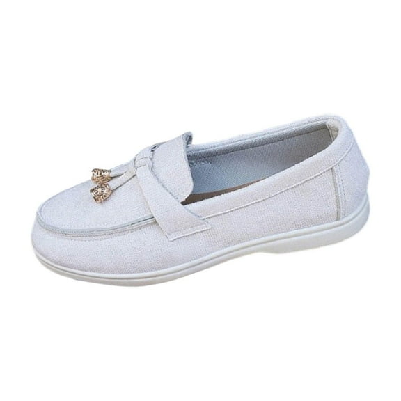 KEGIRLOM Women's Fashionable And Casual Versatile Eye-Catching Summer And Fall Style Comfortable Lazy Low-Top Loafers White Size 6.5