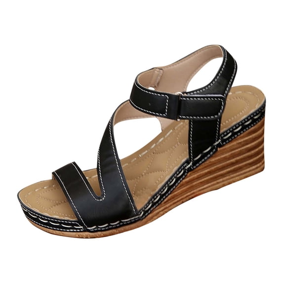 KEGIRLOM Women's Fashionable And Casual Versatile Wrap-Around Straps To Create A Relaxed Feeling Summer Trend Wedge Heel Sandals Black 6.5